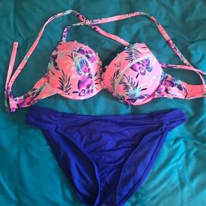 Pink and Blue Floral Bikini